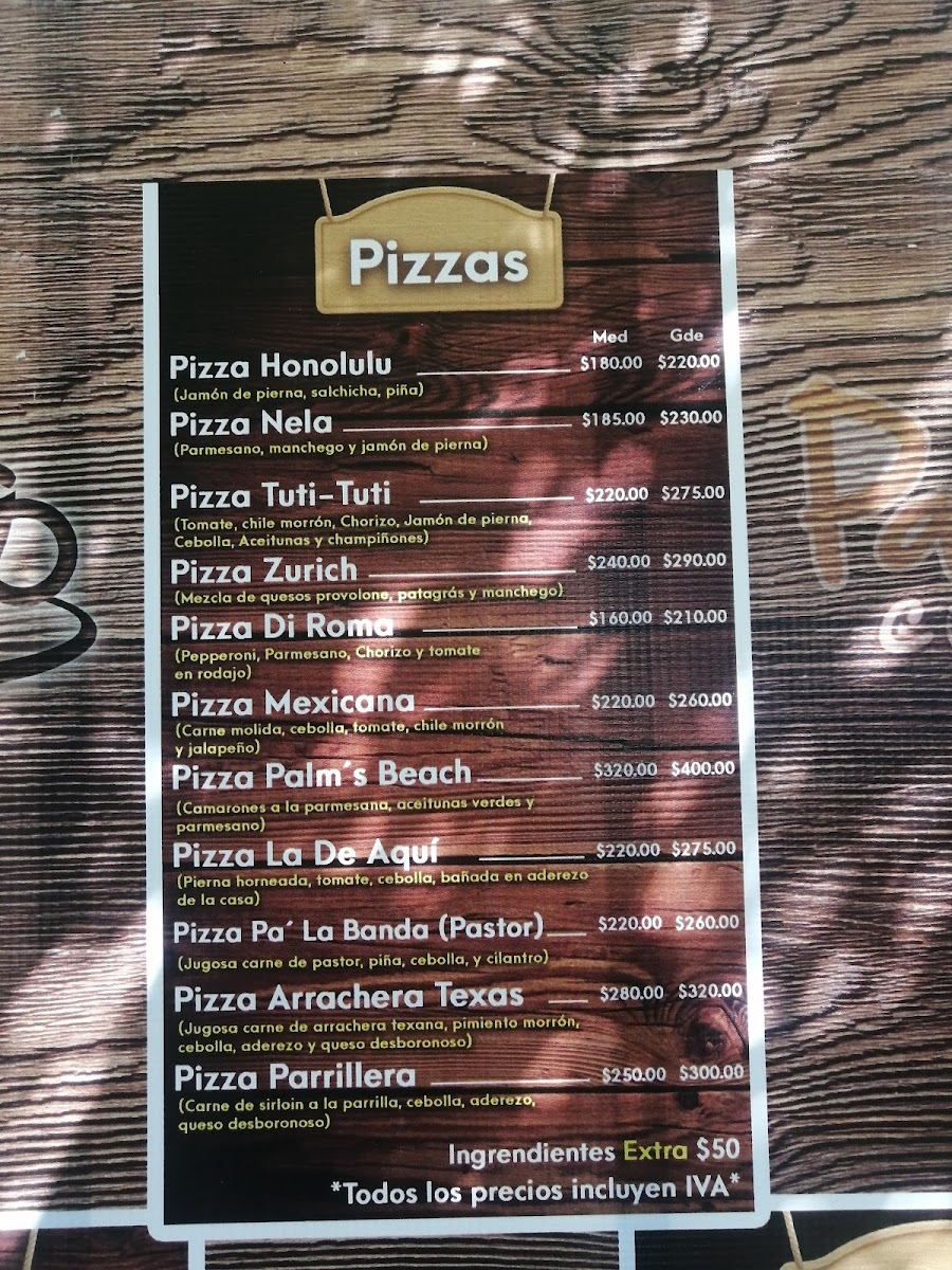 Palm's Cafe Menu - Image 1